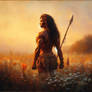 IA,solo,female neanderthalensis,chasseuse,prairie