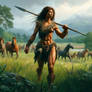 IA,solo,female neanderthal,chasseuse,cheveaux