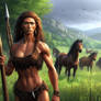 IA,solo,female neanderthalensis,chasse,cheveaux