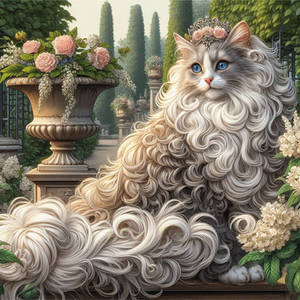 IA,Renaissance victorian,rococo,chat,jardin