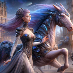 IA,Medieval Scifi,couple,femme,tech horse