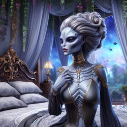 IA,Medieval Scifi,solo,female Antho Alien,rococo