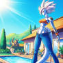 IA,DBZ,oc,Femme Hybride Alien Saiyan,jardin,pool