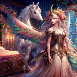 IA,Medieval F,Anthro unicorn,dress armure,monture 