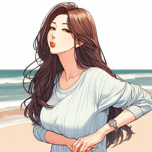 solo,asia,femme,pouting mouth,plage