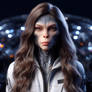 IA,hybrid female ape,brune,spaceship,futur