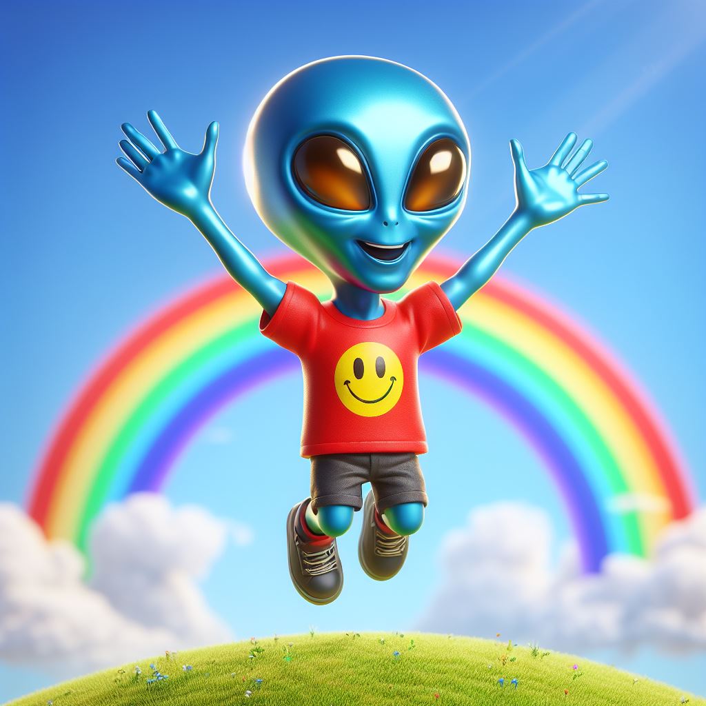 IA,extraterrestrial alien bleu blue happy jump