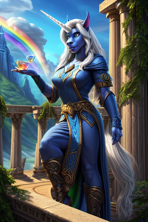 Medieval F,anthro licorne unicorn,white hair