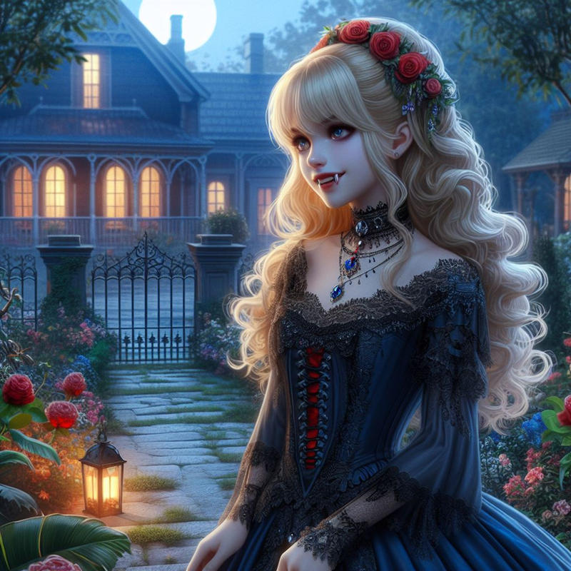 Vampire,blond,maison,jardin,nuit (1)