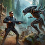 Terminator Vs Xenomorph In Forest Desert