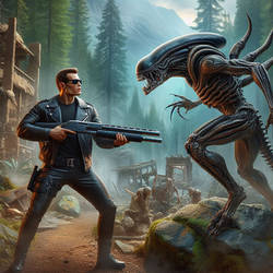 Terminator Vs Xenomorph In Forest Desert