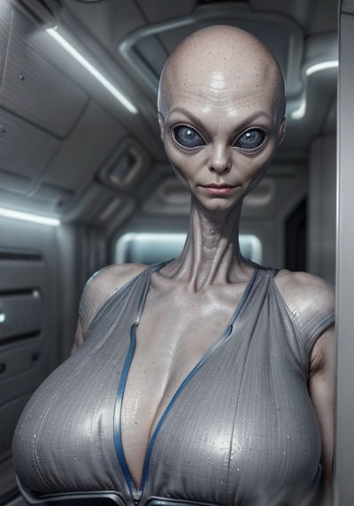 Alien Woman Bald Alieneyes Grey scifi interior