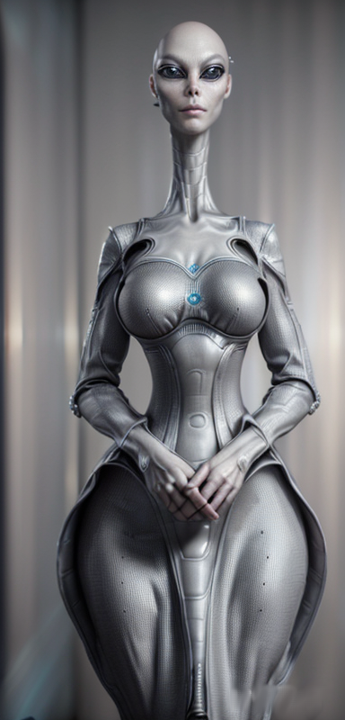 Alien Woman Grey Bald Longneck Scifidress