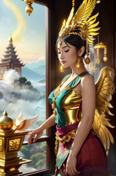 A mythical creature Kinnari, half-human halfbird