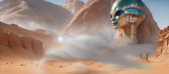 Statue Antique Tete Alien Woman,desert Mist