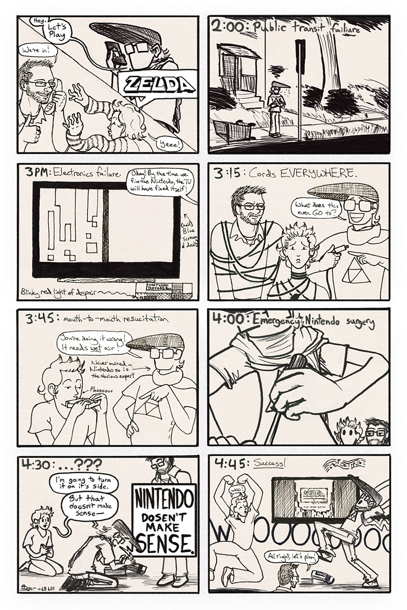 A one page collaborative comic. Textual transcript below.