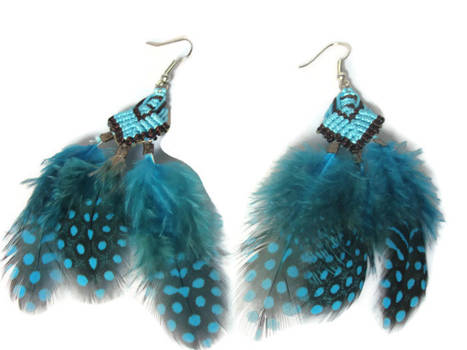 Micro Macrame Earrings, boho feather earrings