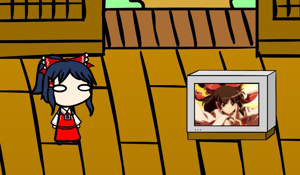 Watch TV in Hakurei Shrine - Reimu