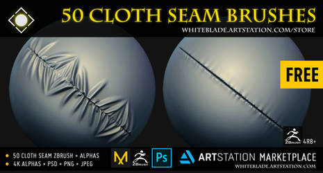 Cloth Seam Brushes + 4K Alphas - ZBrush 4R8+ FREE