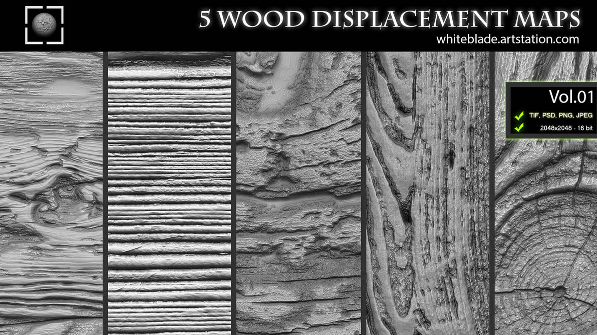 ZBrush/Mudbox/SP - 5 Wood Pattern Displacement Map by whitebladeartist ...