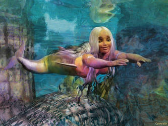 Nude dolphin mermaid girl swimming - fantasy art by Cyberalbi