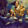Babies swimming under the sea