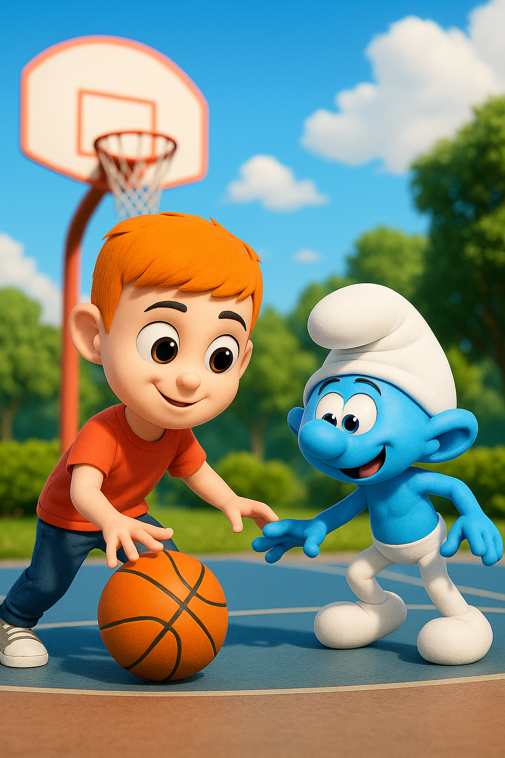Human Freddy Fox Plays Basketball With Smurf