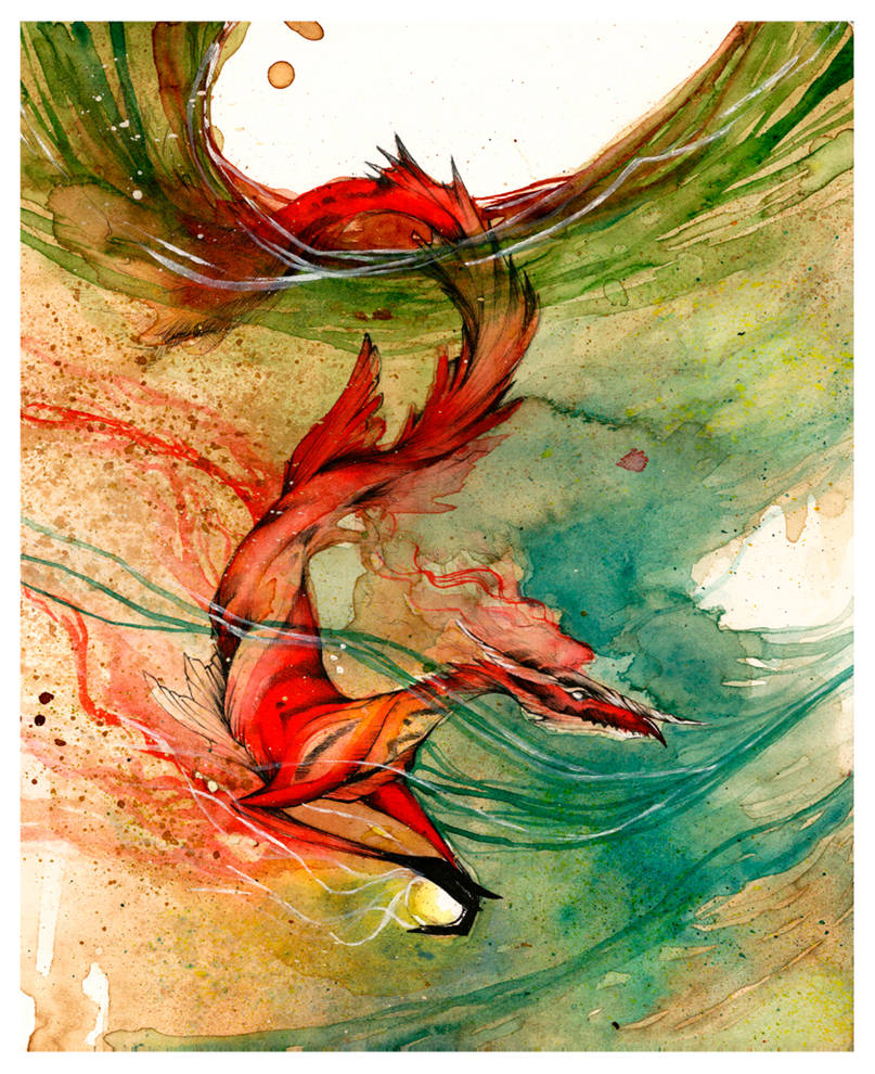 Дракон акварель