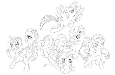 [LINEART] Mane 6 by Bobo-Kitty