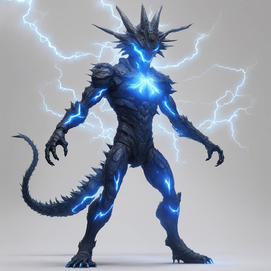 Humanoid Kaiju Kafka Hibino with blue powerful lig
