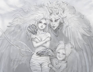 Taruya in the arms of a demons  (sketch) by kurumaiart