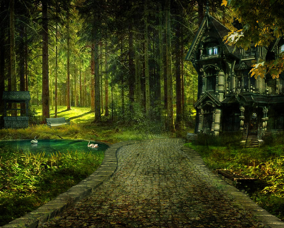 В чаще сказочного. Сказочный лес. Сказочный домик в лесу. Домик в дремучем лесу. Мистический домик в лесу.