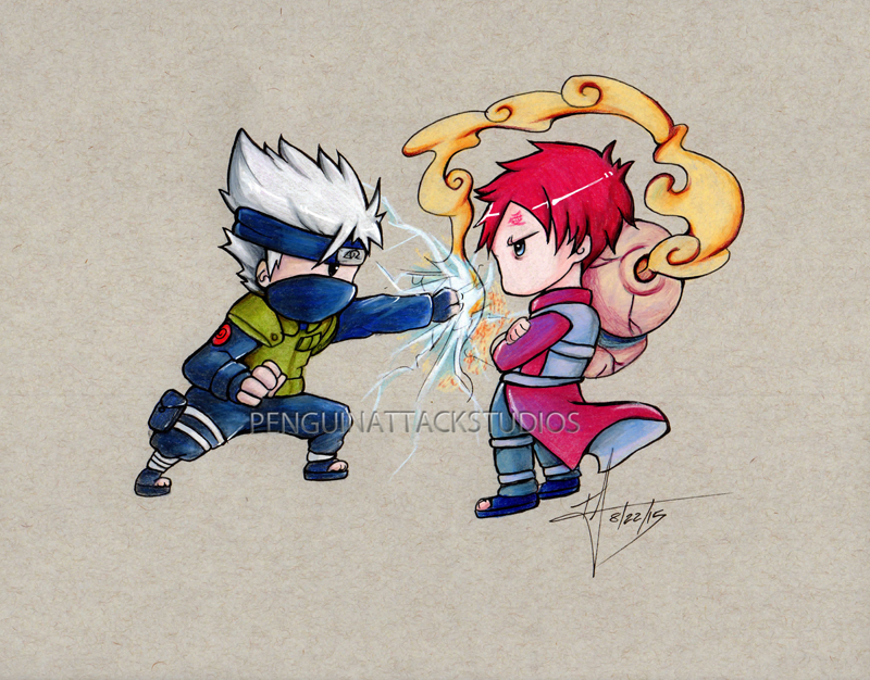 Desenho do Gaara e Kakashi (Chidori)