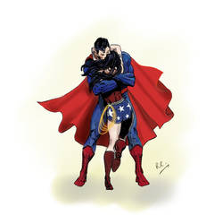 Superman and Wonder Woman hug