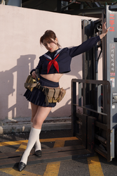 Armed Schoolgirl 3 - By the forklift