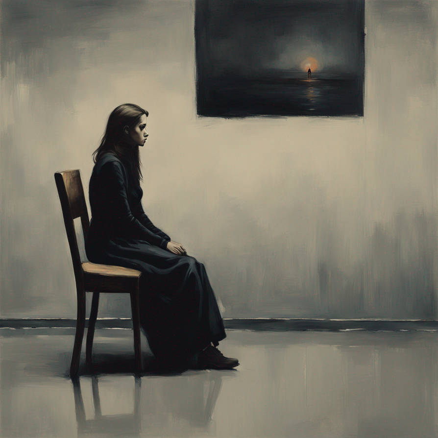 Solitude Woman sitting on a chair View Paintings A