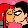 Robin and Starfire Kissing