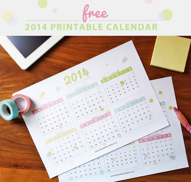 Free Printable 2014 Calendar by ClementineCreative