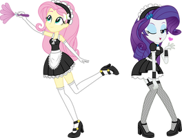 Commission: French Maid Fluttershy and Rarity