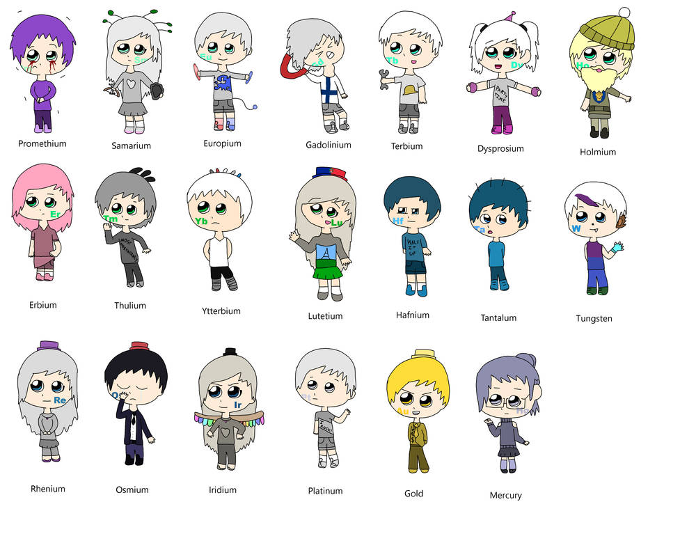 Element Humans (Promethium through Mercury) by JunoTehPlanet on DeviantArt