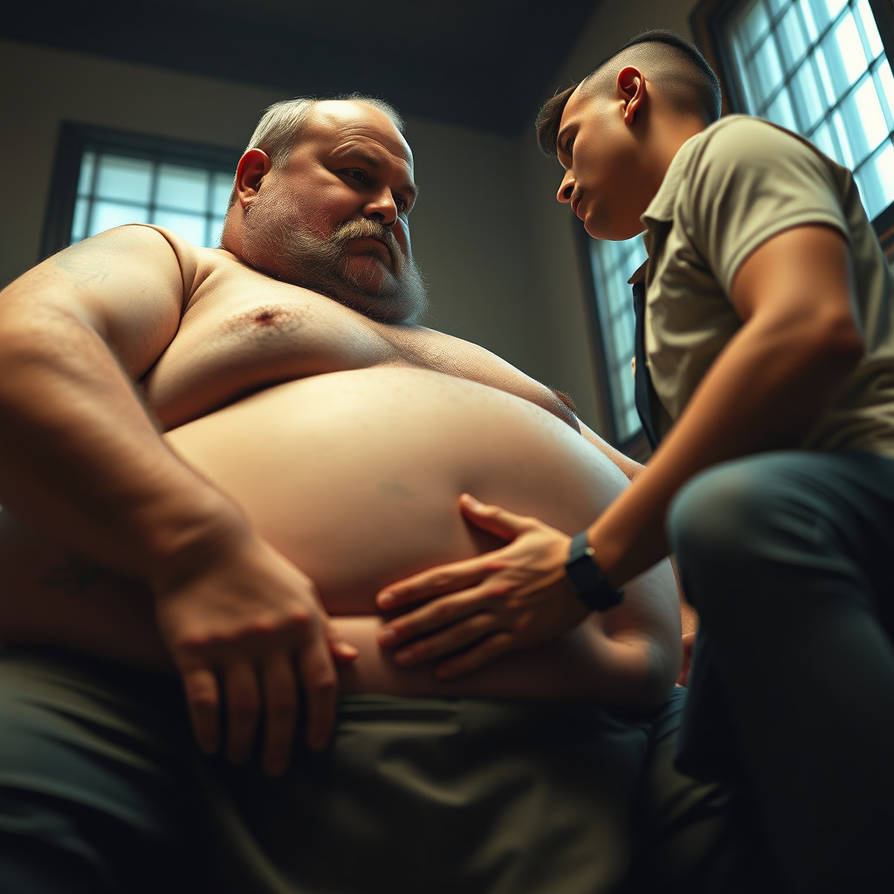 A very low angle view to a huge very big fat obese