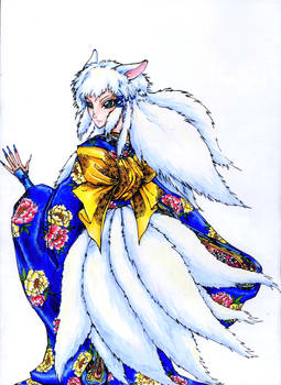 white kitsune - colored
