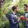 Two men in a beautiful garden