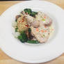 Chicken Fricassee, vegetable medley and israeli