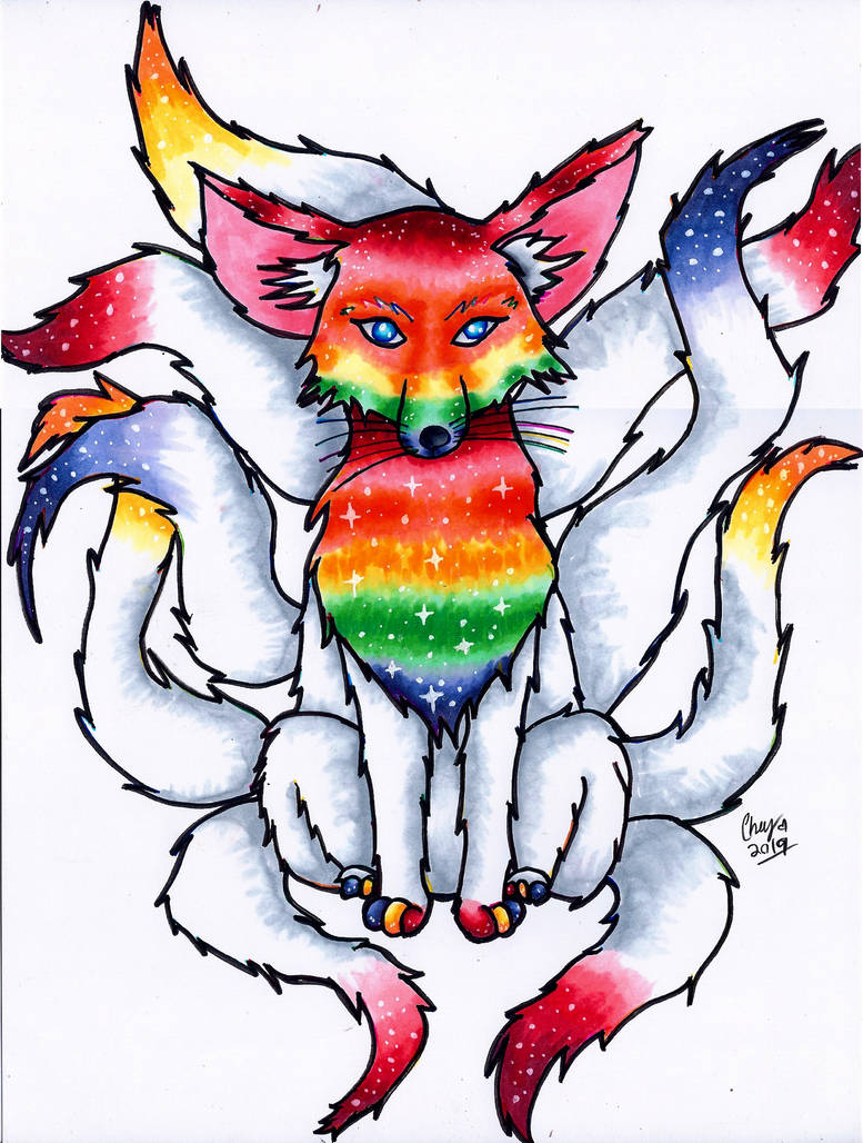 Rainbow Kitsune by Xenomez on DeviantArt