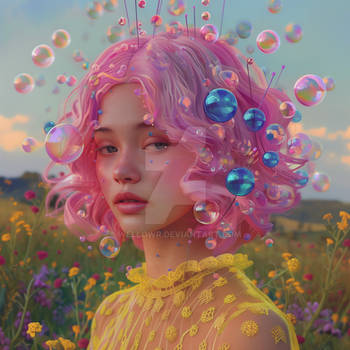 Short pink hair with bubbles