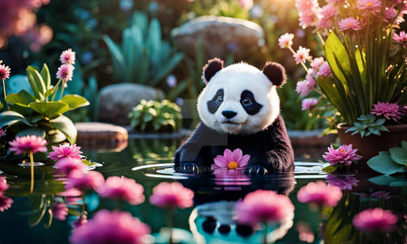 Small panda taking a bath (Wallpaper)