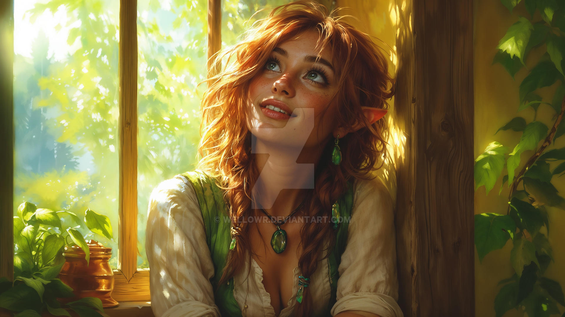 Elf Thinking Happy Thinking Redhaired Elf by wellowr on DeviantArt