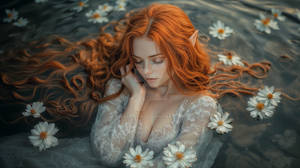 The Redhaired Elf In The Water With White Flowers