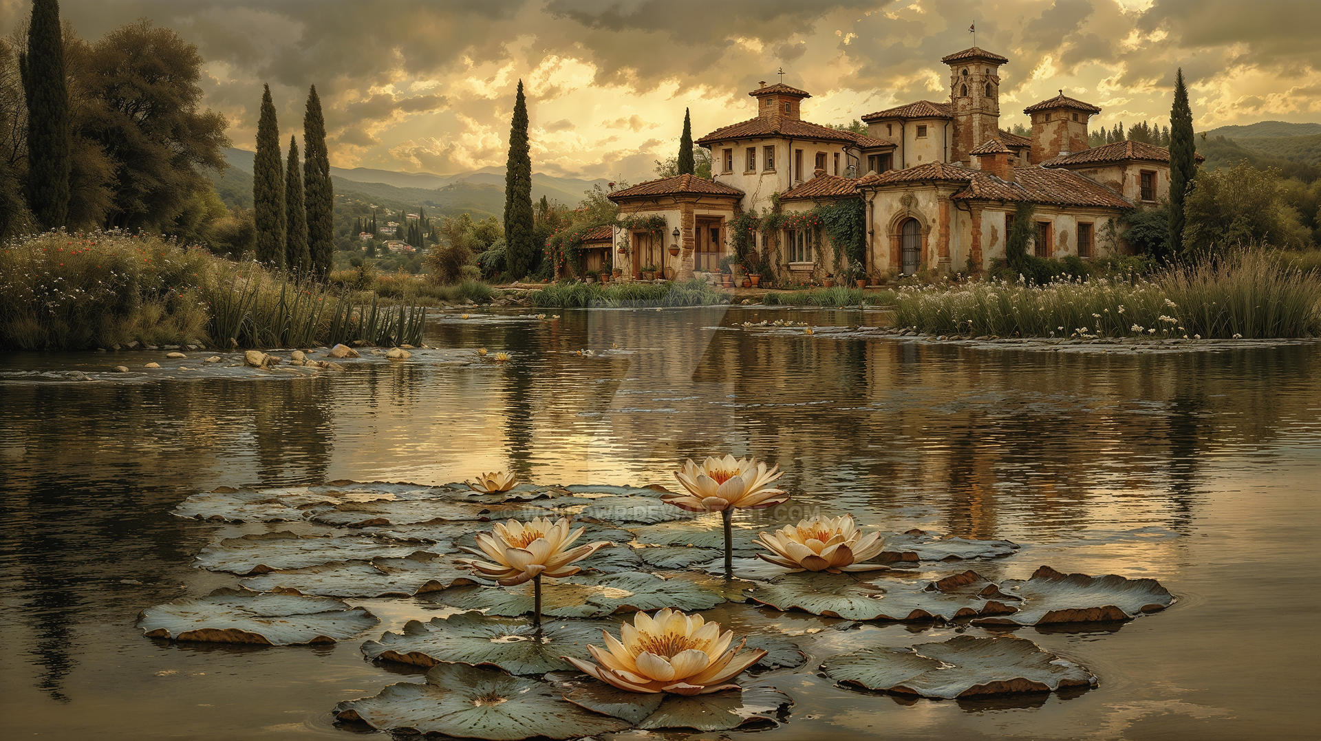 Rustic Medieval Images The Rustic Medieval House And Big Pond With Lotus by wellowr on DeviantArt
